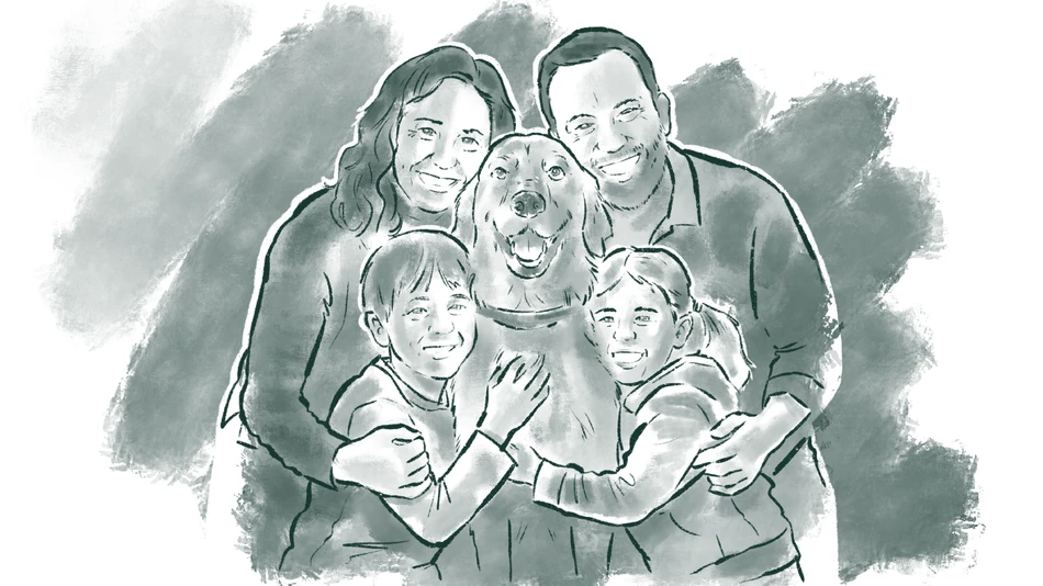 Happy family with their Pet in middle
