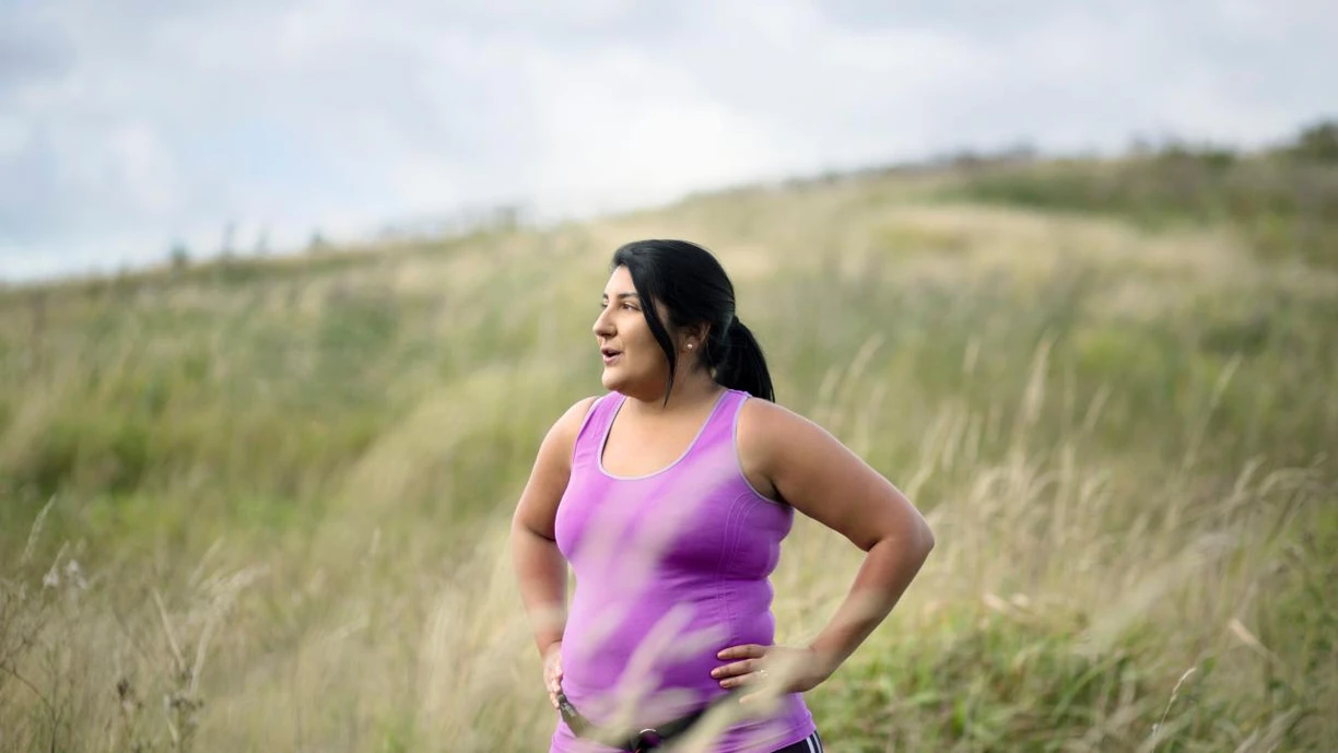 woman running in field