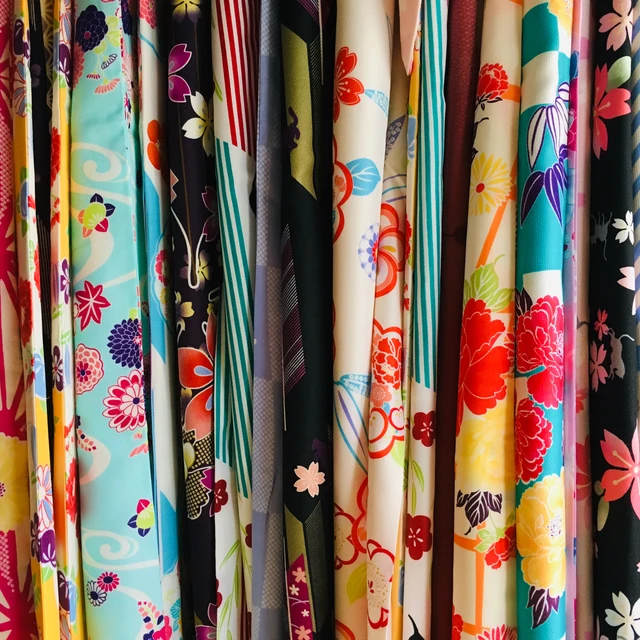 colourful kimono fabric hanging