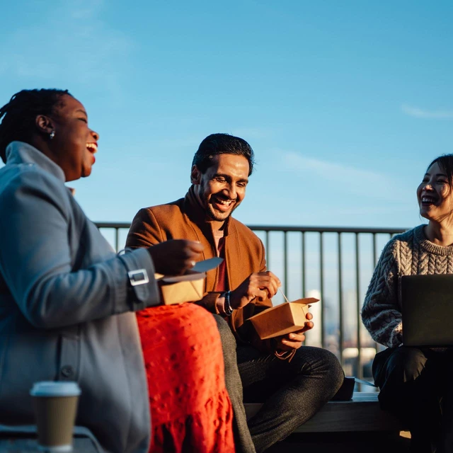 people laughing outside