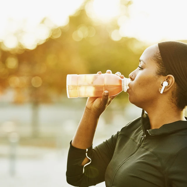 woman drinking juice from bottle