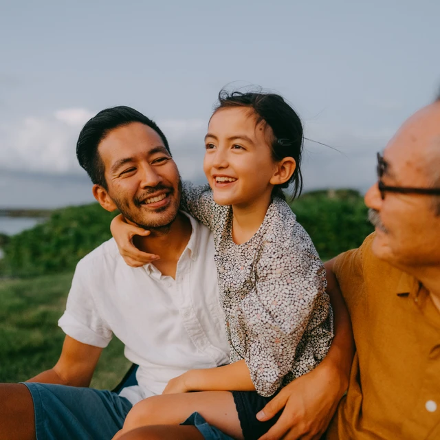 Father and son outside