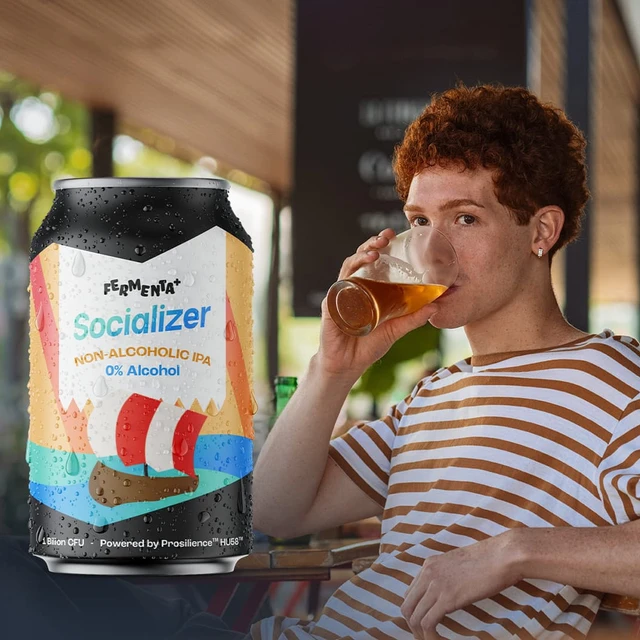 Zero-proof social beverage concept with digestive health benefits for sober-curious consumers. 