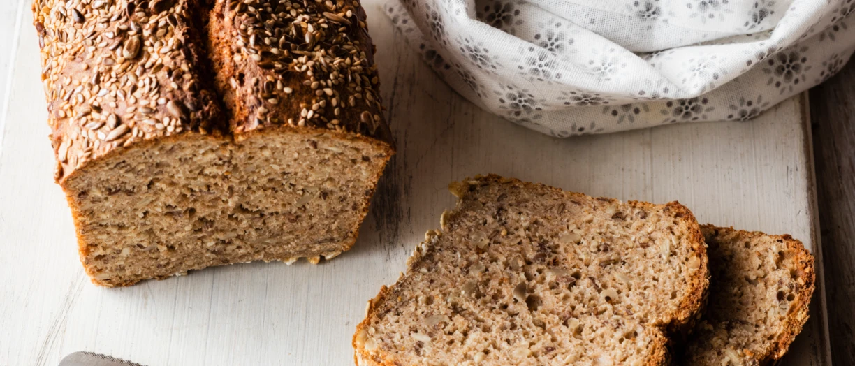 Closeup of protein bread cut in slices
