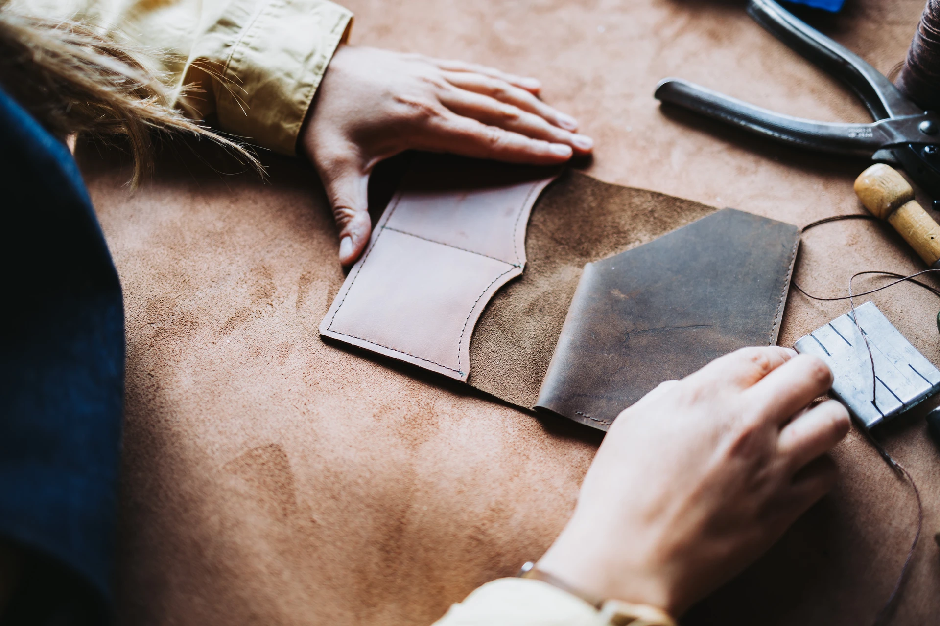 Leather case in production