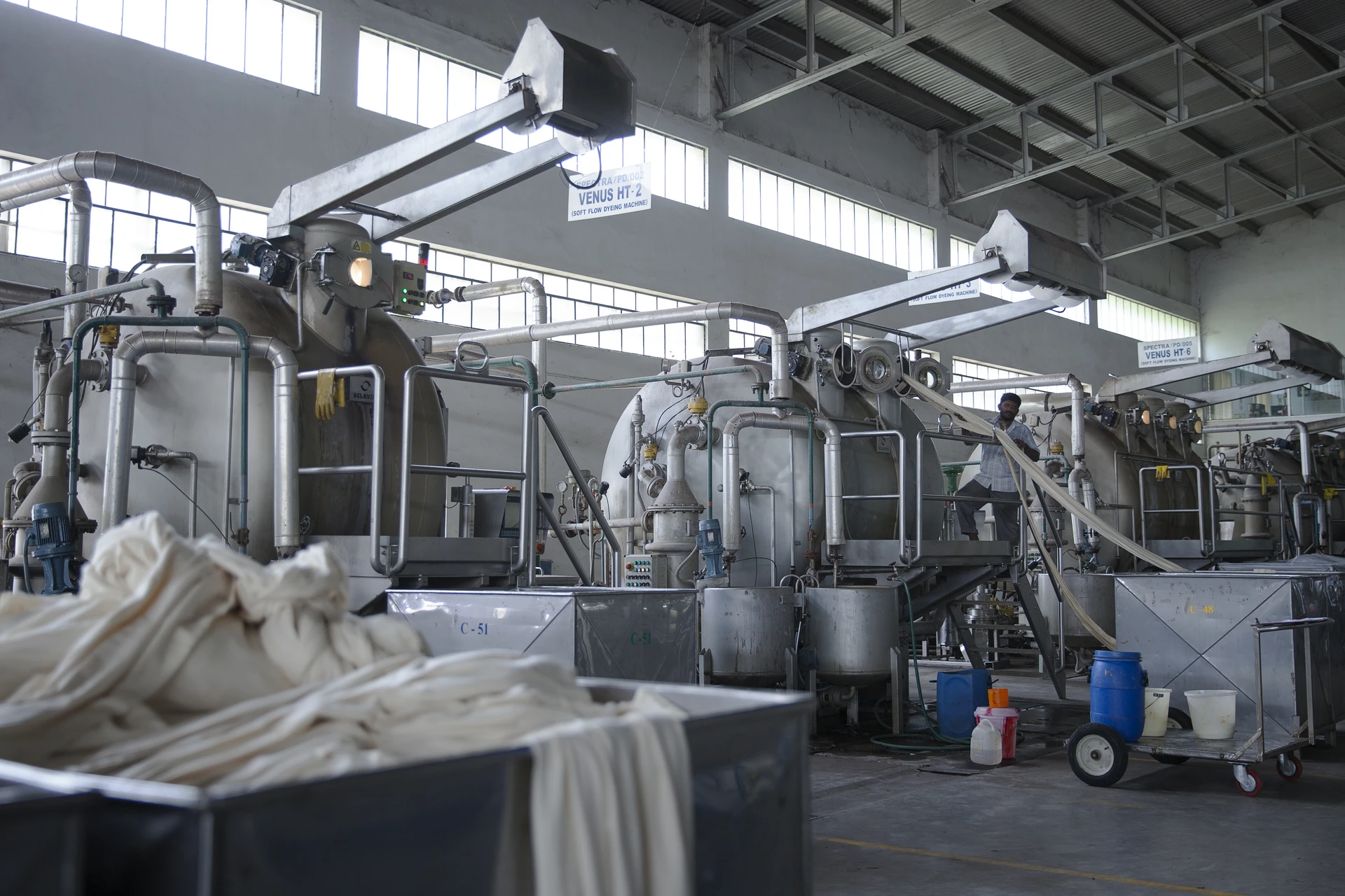 Inside textile factory in daylight