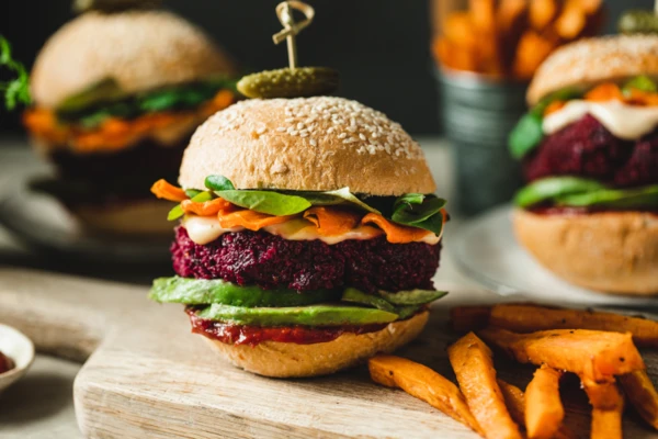 Burger with fries 