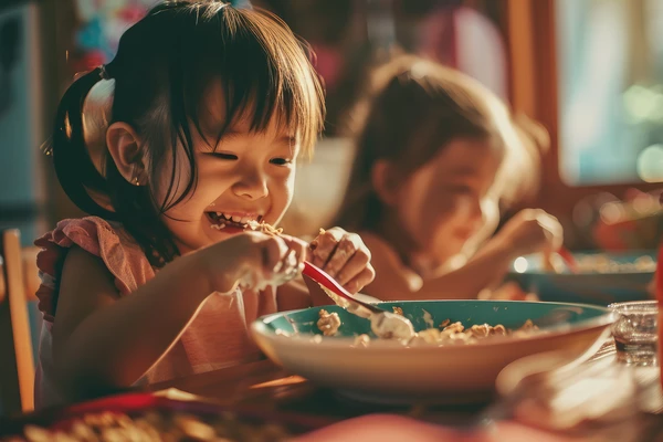 kids eating whilst smiling