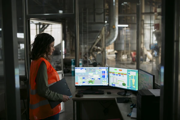 woman checking data