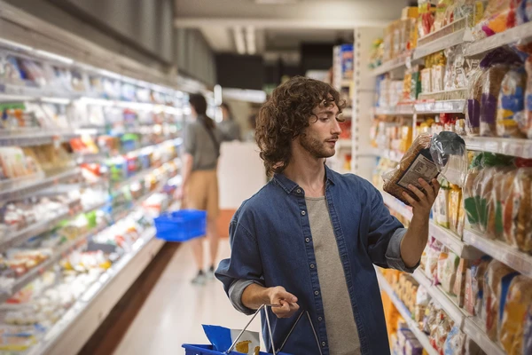 Man looking at bread