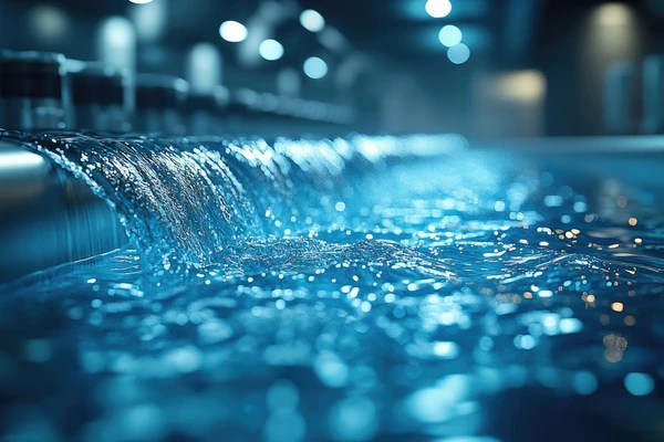 close up of water flowing out from a water treatment facility
