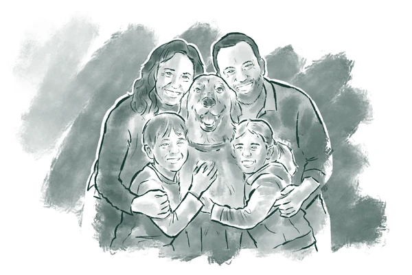 Happy family with their Pet in middle