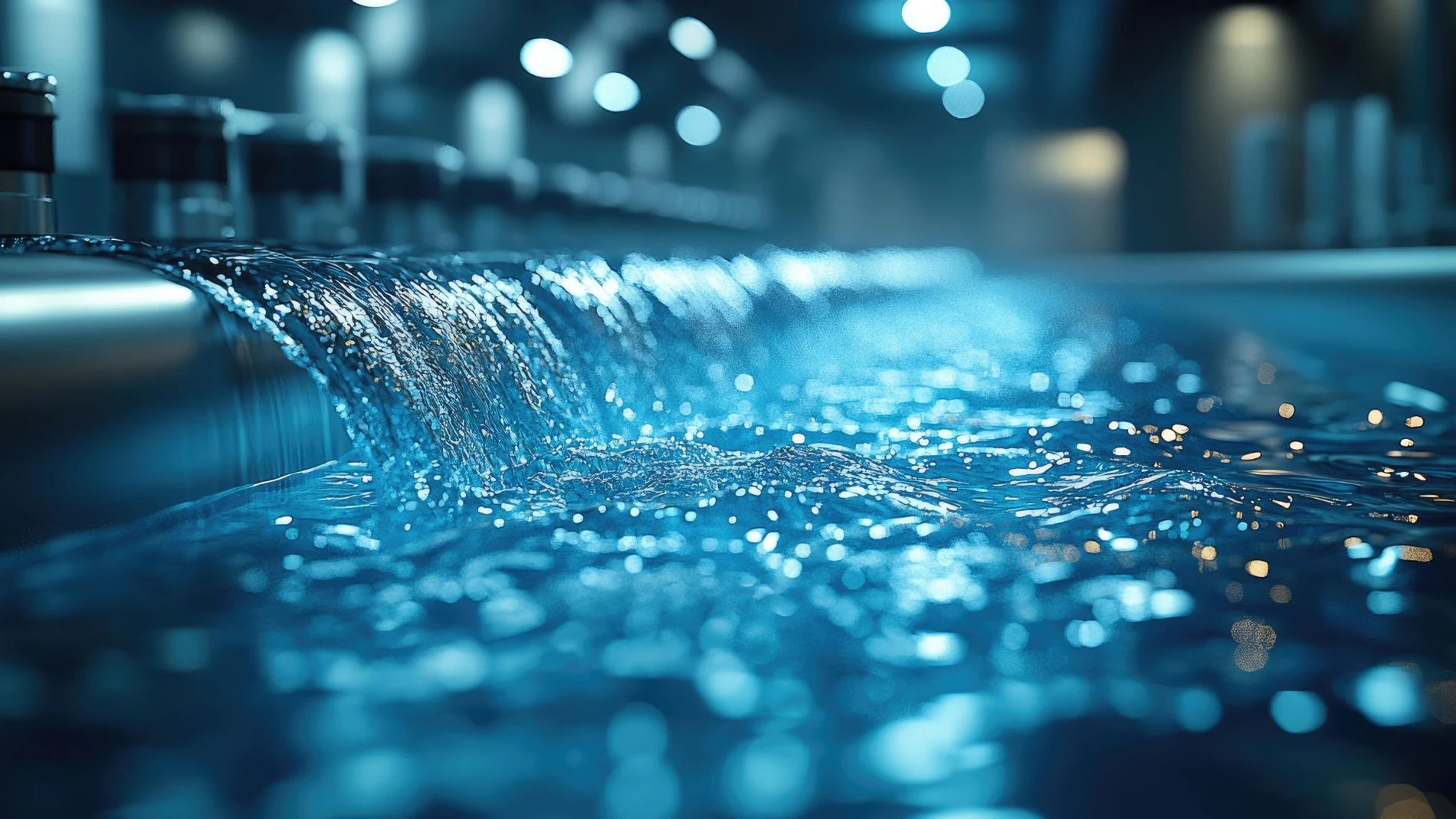 close up of water flowing out from a water treatment facility