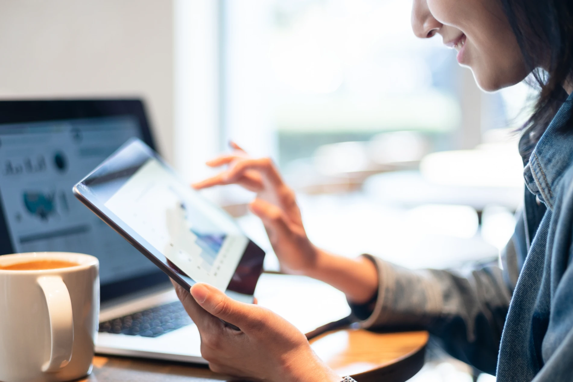 Woman looking at iPad 