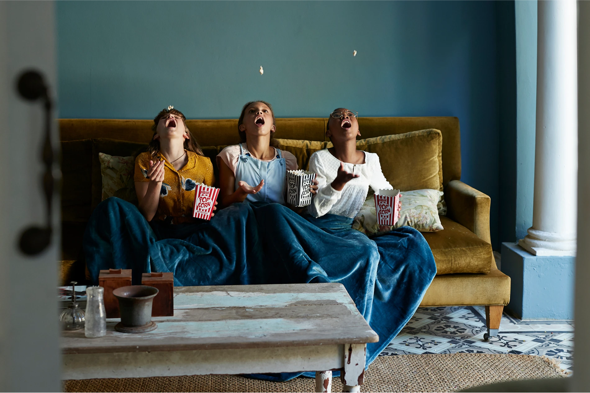 family on sofa